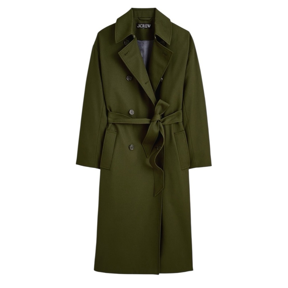 J Crew Green Trench Coat in Wool Blend Brilliant Spruce NWT Size 6
